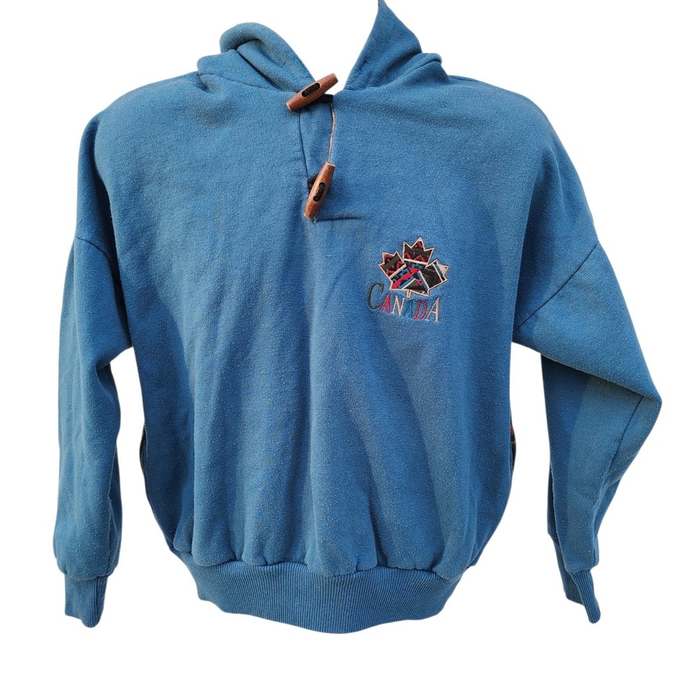 Vintage Canada Hoodie Men's Small Green Pullover Toggle Neck Embroidered Logo